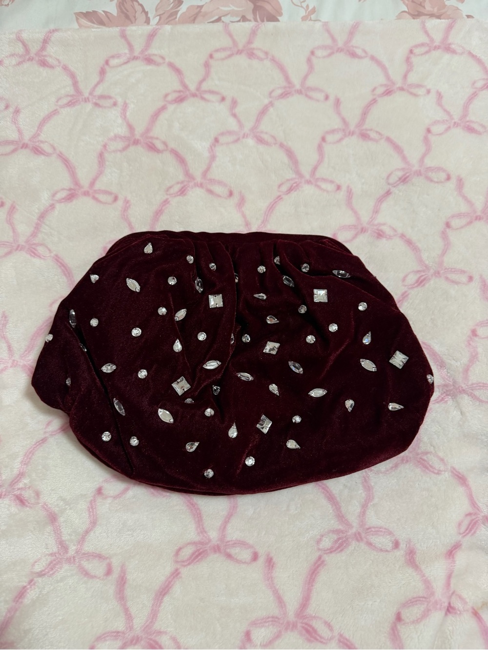 Embellished Burgundy Velvet Clutch